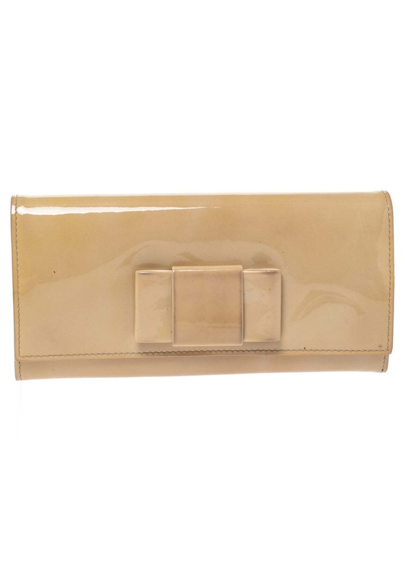 Miu Miu Beige Patent Leather Bow Continental Wallet..