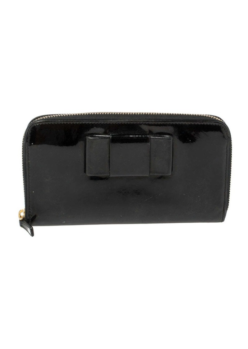 Miu Miu Black Patent Leather Bow Zip Around Wallet