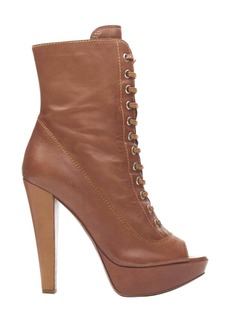 MIU MIU brown leather peep toe platform laced up high heel bootie