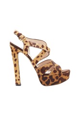 MIU MIU brown leopard print pony hair strappy platform heels