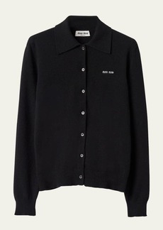 Miu Miu Cashmere Button-Front Cardigan with Logo Detail