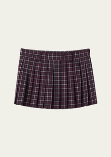 Miu Miu Check Pleated Wool Mini Skirt
