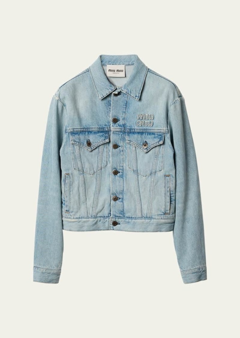 Miu Miu Classic Fit Logo Embroidered Jean Jacket