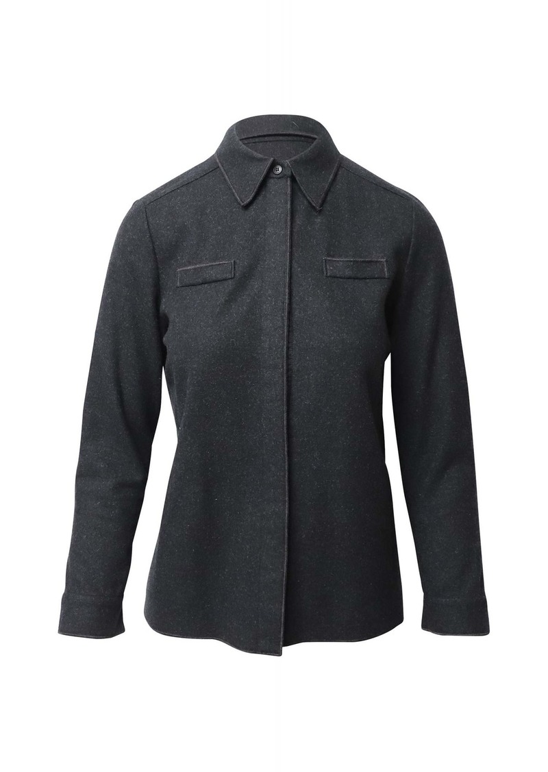 Miu Miu Concealed Button Down Shirt in Dark Grey Wool