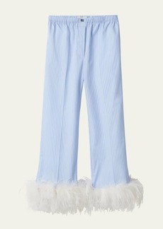 Miu Miu Cotton Pinstripe Feather-Trim Pants