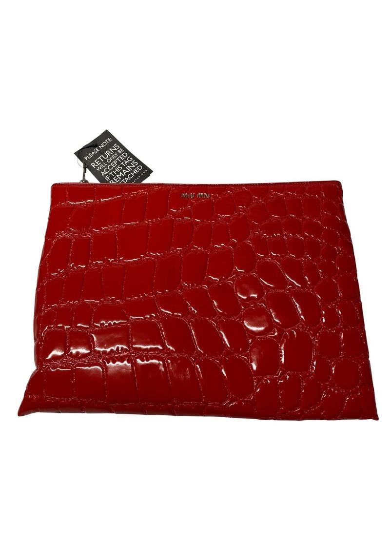 Miu Miu Croc Effect Large Clutch in Red Patent Leather