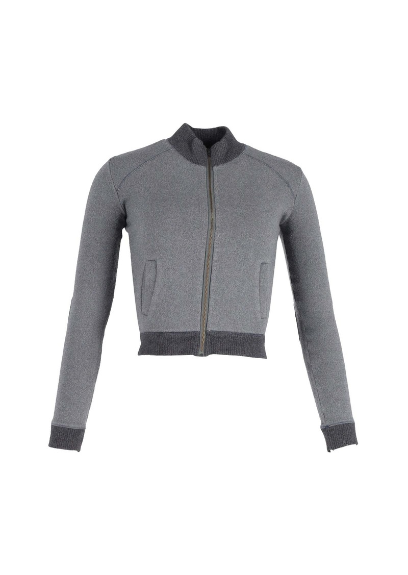 Miu Miu Cropped Bomber Jacket in Grey Wool