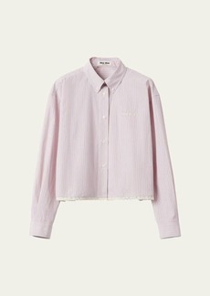 Miu Miu Cropped Button-Front Shirt with Lace Trim