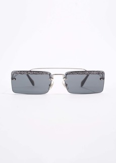 Miu Miu Crystal Embellished Rectangular Frame Sunglasses / Silver Acetate 58Mm 18Mm