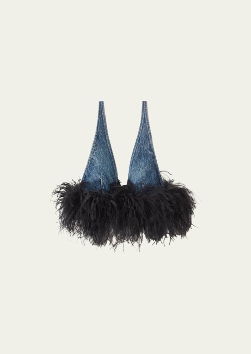 Miu Miu Denim Bra Top With Feather