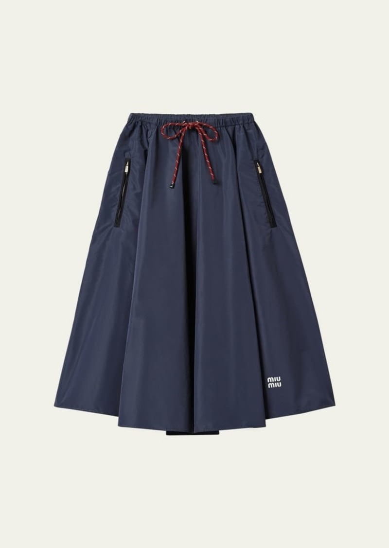 Miu Miu Drawstring Midi Skirt with Logo Detail