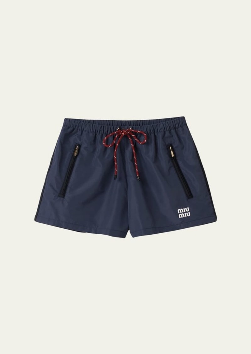 Miu Miu Drawstring Zip-Pocket Shorts