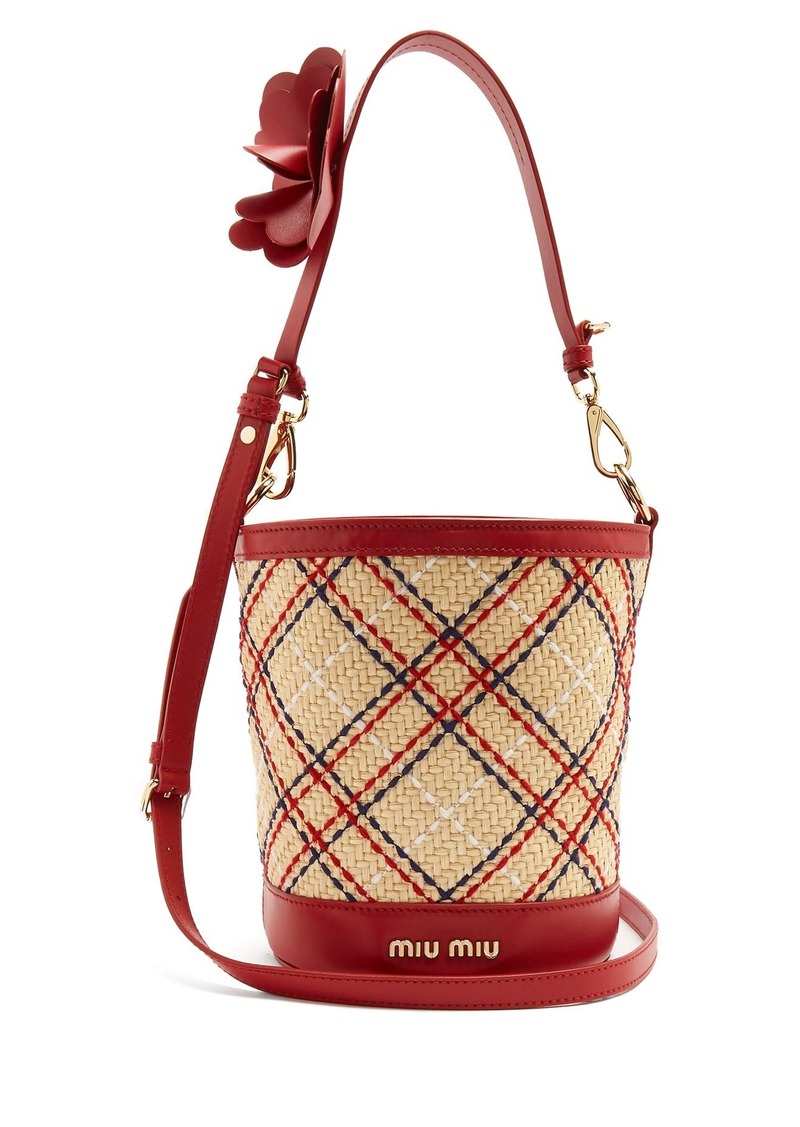 Miu Miu Embroidered-raffia bucket bag