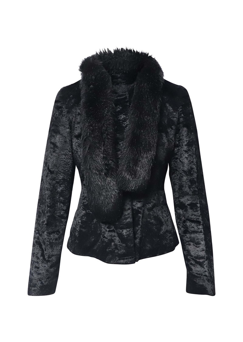 Miu Miu Faux Fur Trim Jacket in Black Cotton