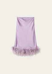 Miu Miu Feather Trim Silk Midi Skirt