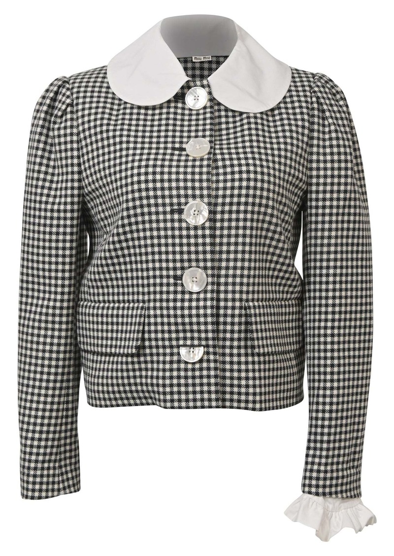 Miu Miu Gingham Buttoned Jacket in Black Wool