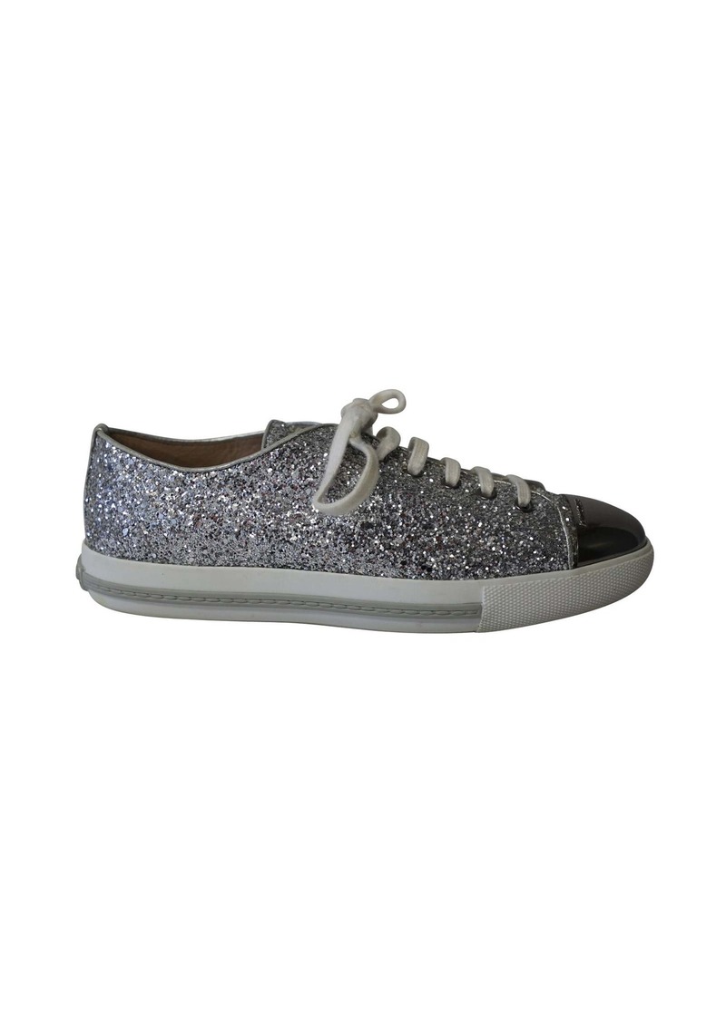 Miu Miu Glitter Sneakers in Metallic Silver Leather