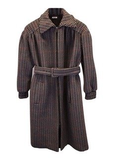 Miu Miu Houndstooth Belted Coat in Brown Wool