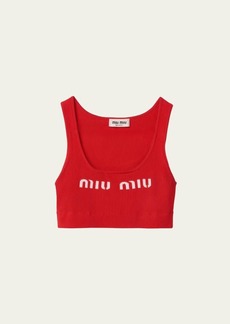 Miu Miu Intarsia Logo Ribbed Cropped Top