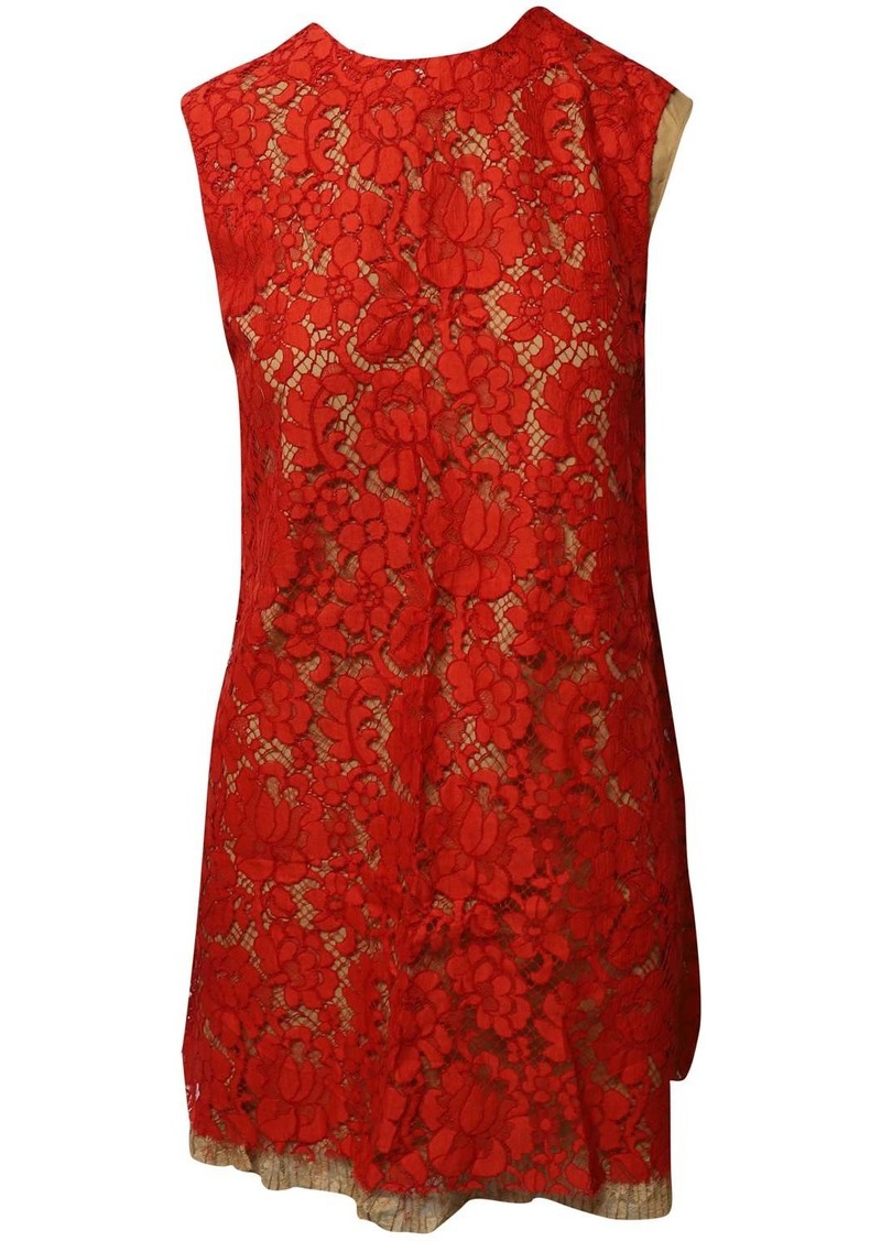 Miu Miu Lace Shift Dress in Red Cotton