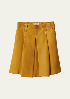 Miu Miu Large Pleated Midi Leather Skirt
