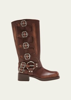 Miu Miu Leather Harness Buckle Biker Boots