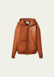 Miu Miu Leather Zip-Up Hooded Jacket