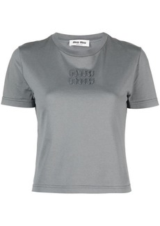 MIU MIU logo-embossed cotton cropped T-shirt