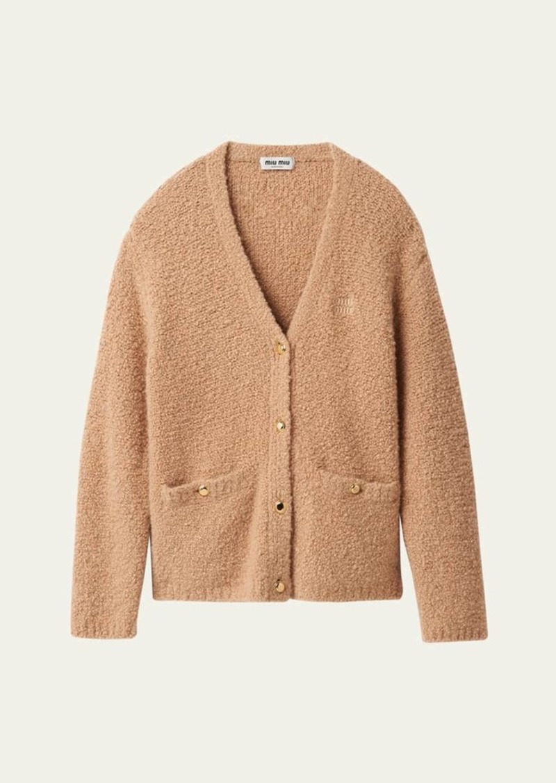 Miu Miu Logo Embroidered Boxy Cashmere Cardigan