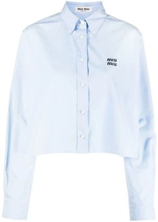 MIU MIU logo-embroidered cropped button-down shirt