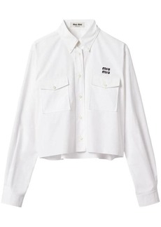 MIU MIU logo-embroidered cropped poplin shirt