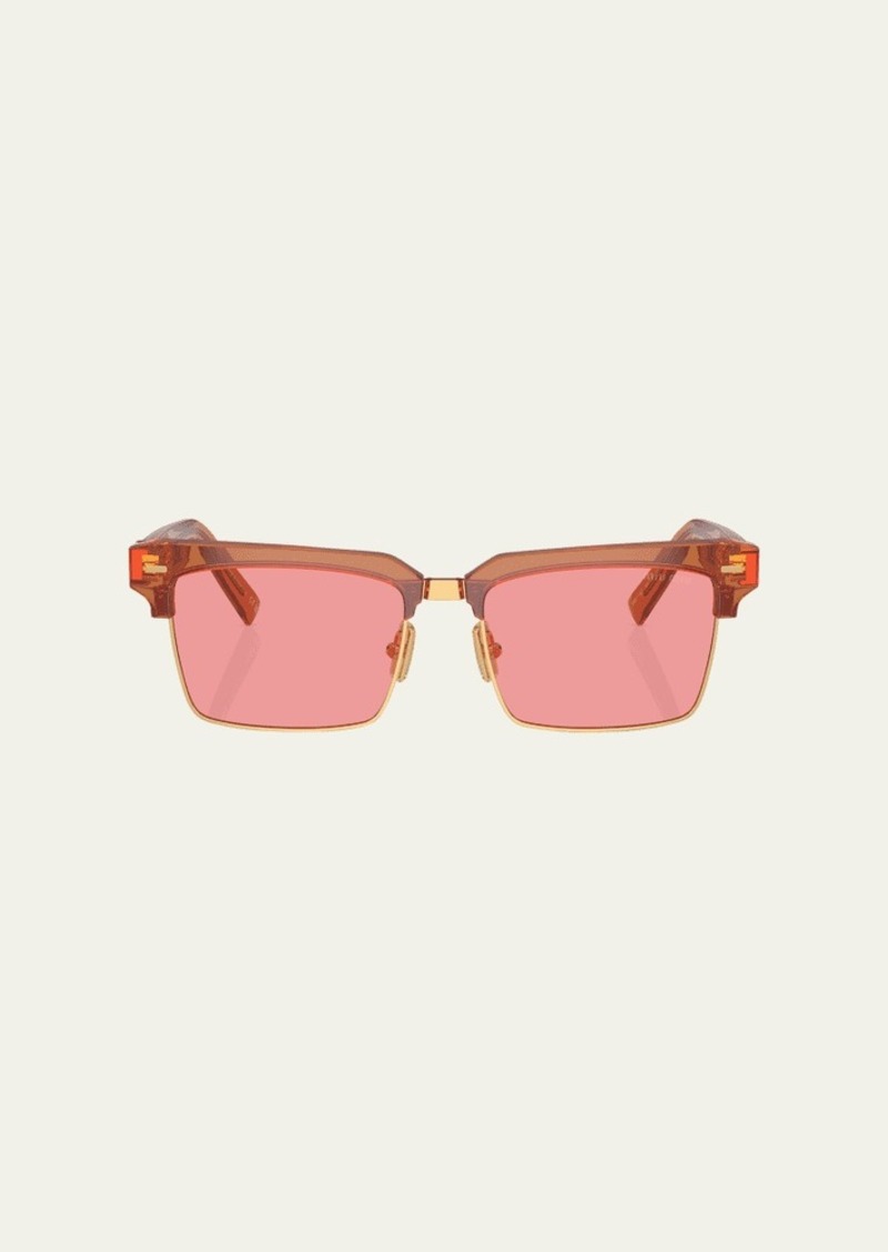 Miu Miu Logo Mixed-Media Square Sunglasses