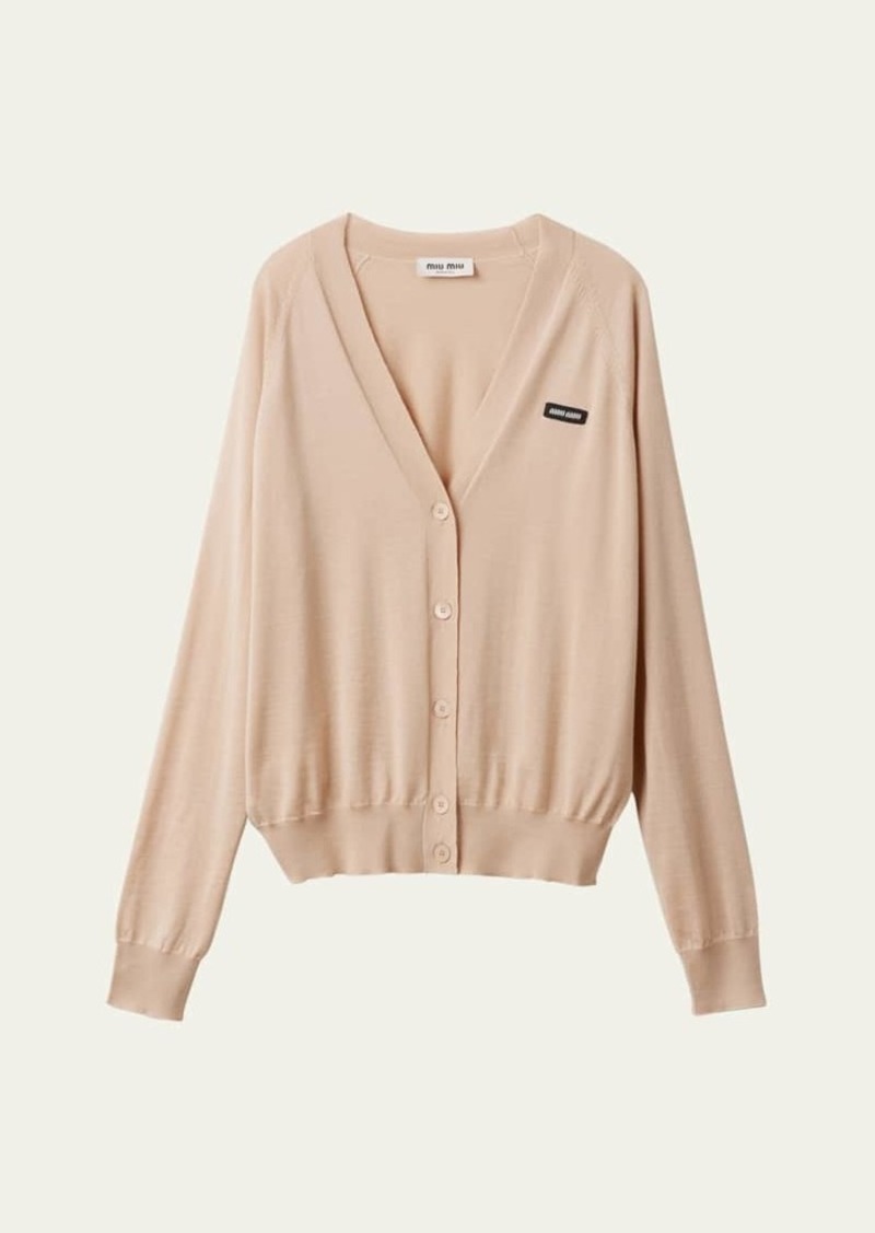 Miu Miu Logo Patch Cashmere Cardigan