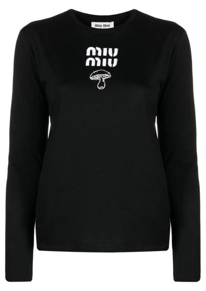 MIU MIU logo-print long-sleeve cotton T-shirt