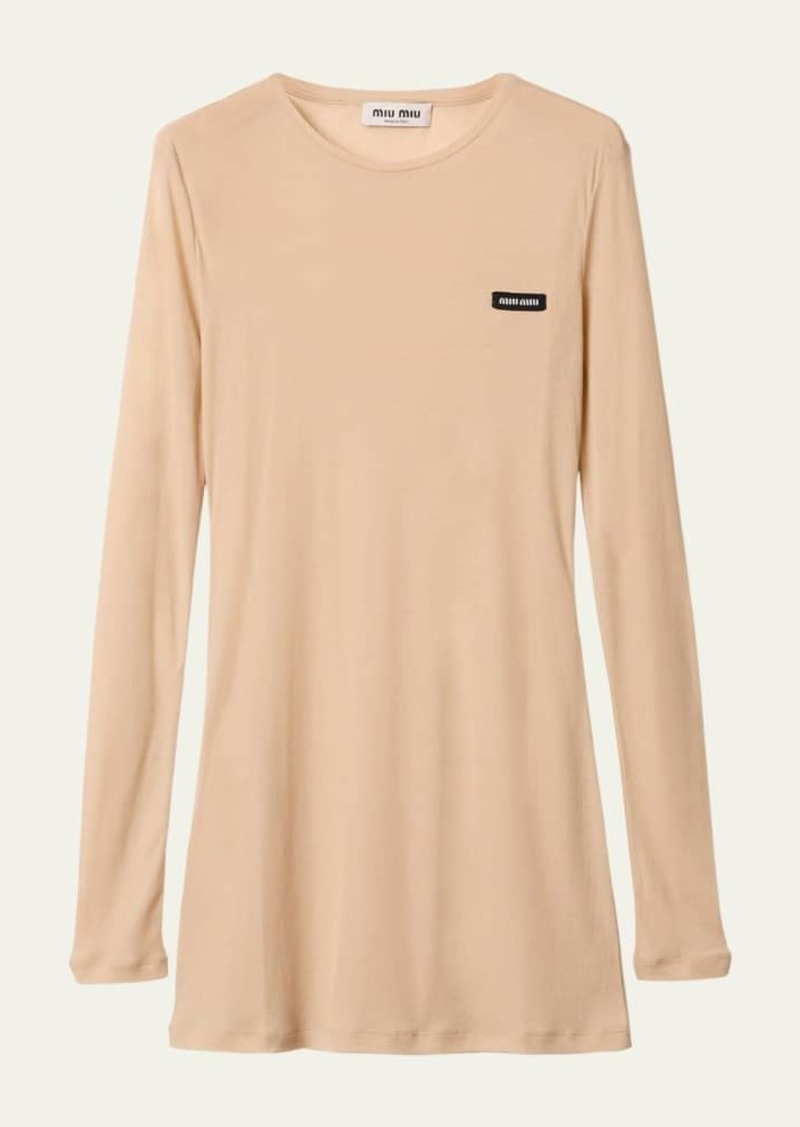 Miu Miu Long Sleeve Cotton Mini Dress