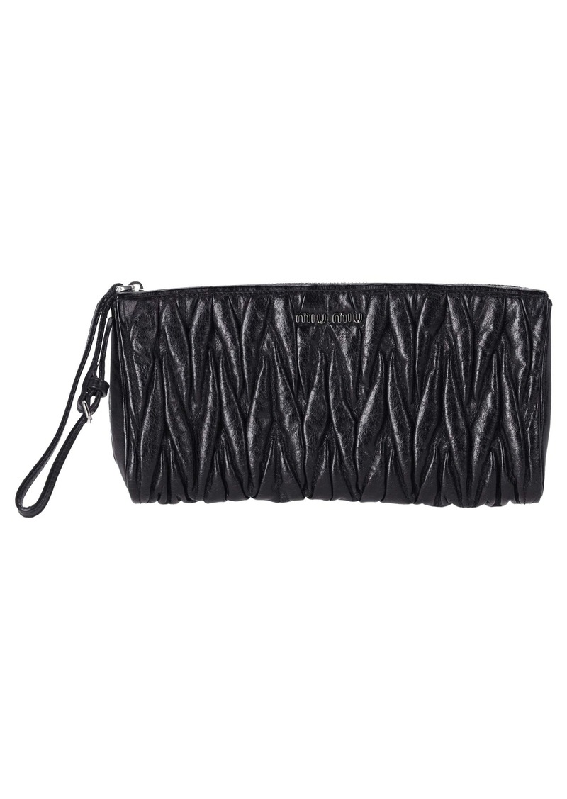 Miu Miu Matelasse Clutch Bag in Black Leather