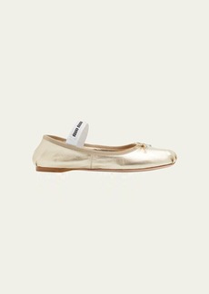 Miu Miu Metallic Logo-Band Ballerina Flats