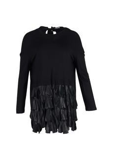 Miu Miu Mini Long-Sleeved With Ruffles Dress in Black Cotton