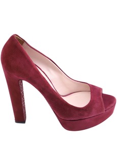 Miu Miu Peep-Toe Crystal Heel Pumps in Burgundy Velvet