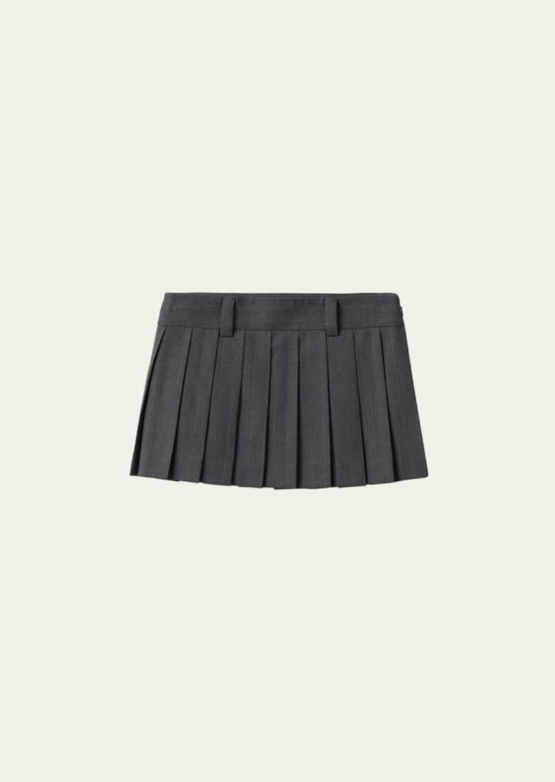 Miu Miu Pinstripe Low-Waist Pleated Wool Mini Skirt