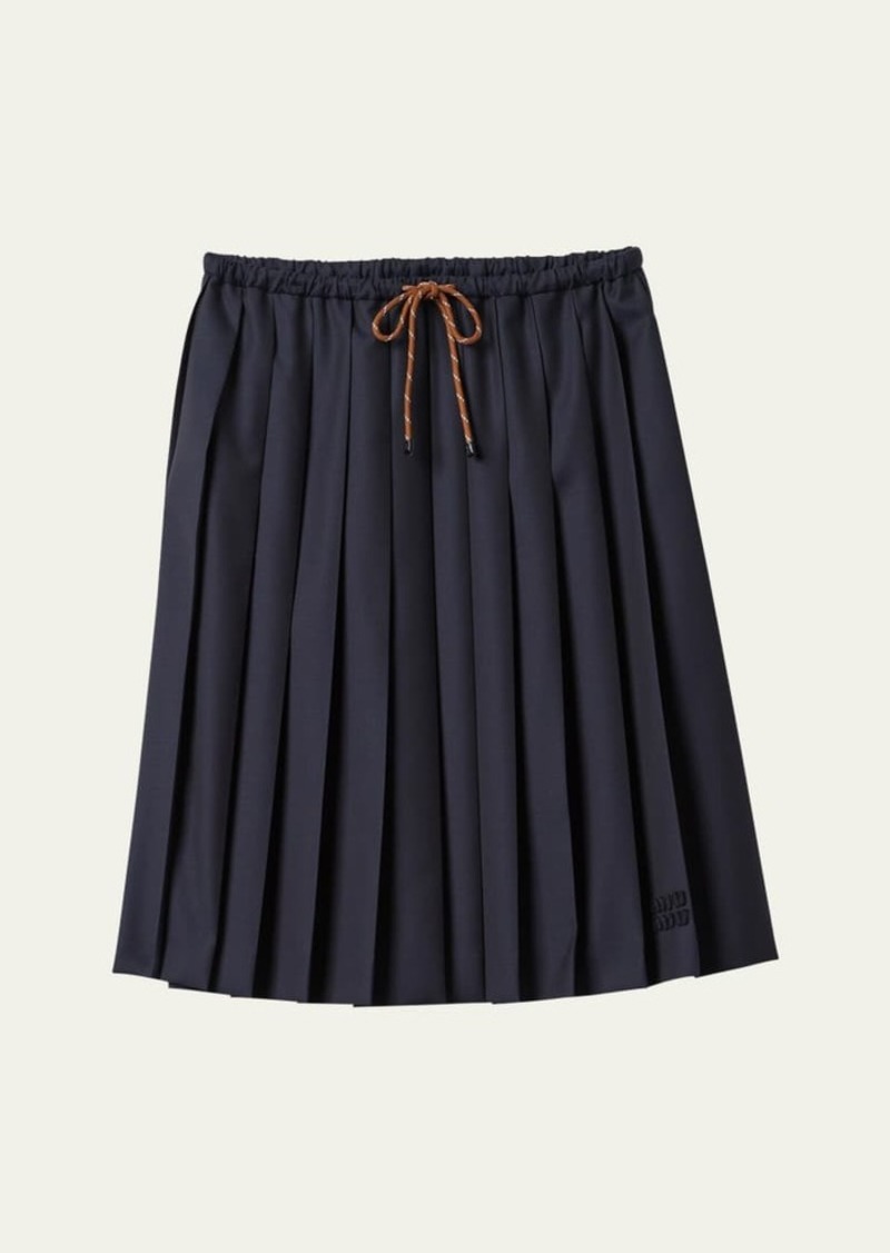 Miu Miu Pleated Drawstring Waistband Wool Skirt