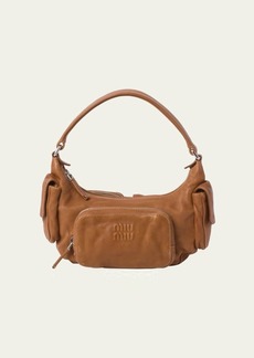 Miu Miu Pocket Washed Leather Shoulder Bag