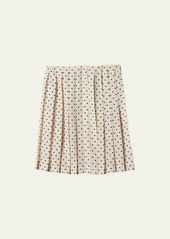 Miu Miu Polka-Dot Crepe de Chine Pleated Midi Skirt
