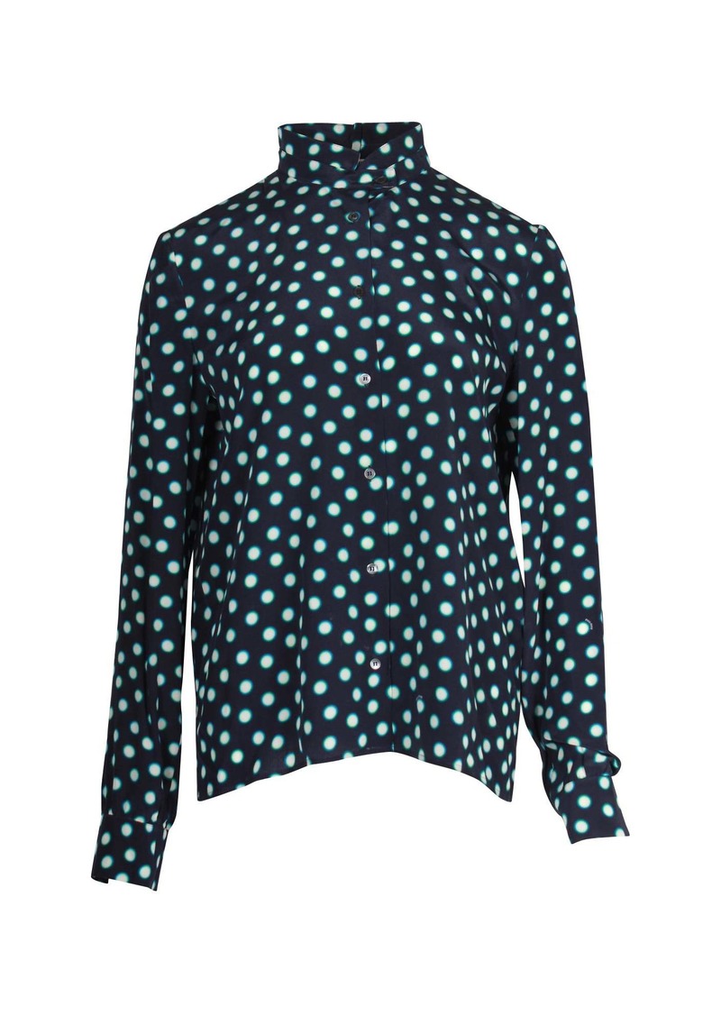 Miu Miu Polka Dot Shirt In Navy Blue Silk