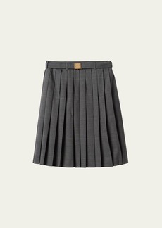 Miu Miu Prince de Galles Wool Pleated Midi Skirt