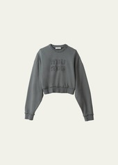 Miu Miu Raw Edge Logo-Embroidered Cotton Sweatshirt