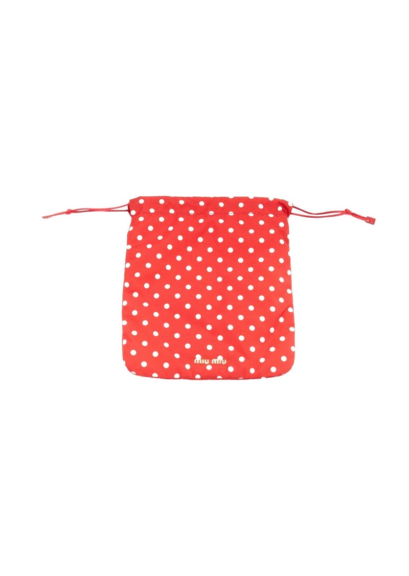 MIU MIU red white polka dot fully lined fabric drawstring pouch bag