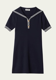 Miu Miu Sailor Collar Cotton Short-Sleeve Mini Dress
