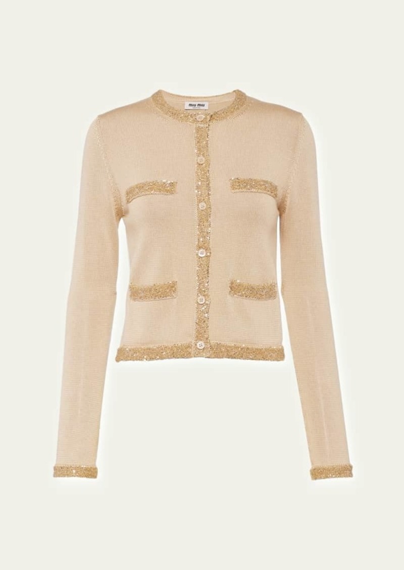 Miu Miu Sequined Silk Cropped Cardigan