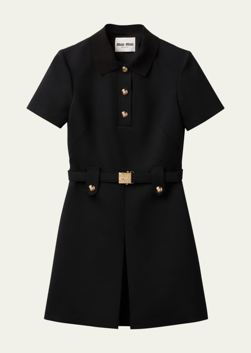 Miu Miu Short-Sleeve Wool Mini Dress With Belt